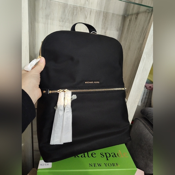 Michael KorsSleek Black Nylon Backpack with Gold Zippers 14